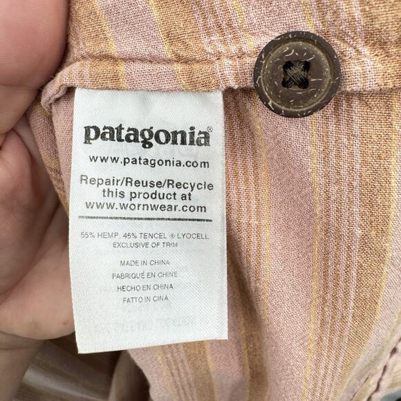 Patagonia W's Garden Island Dress Sz XL Peach Stripe Maxi Button Back Beachy - Picture 8 of 13